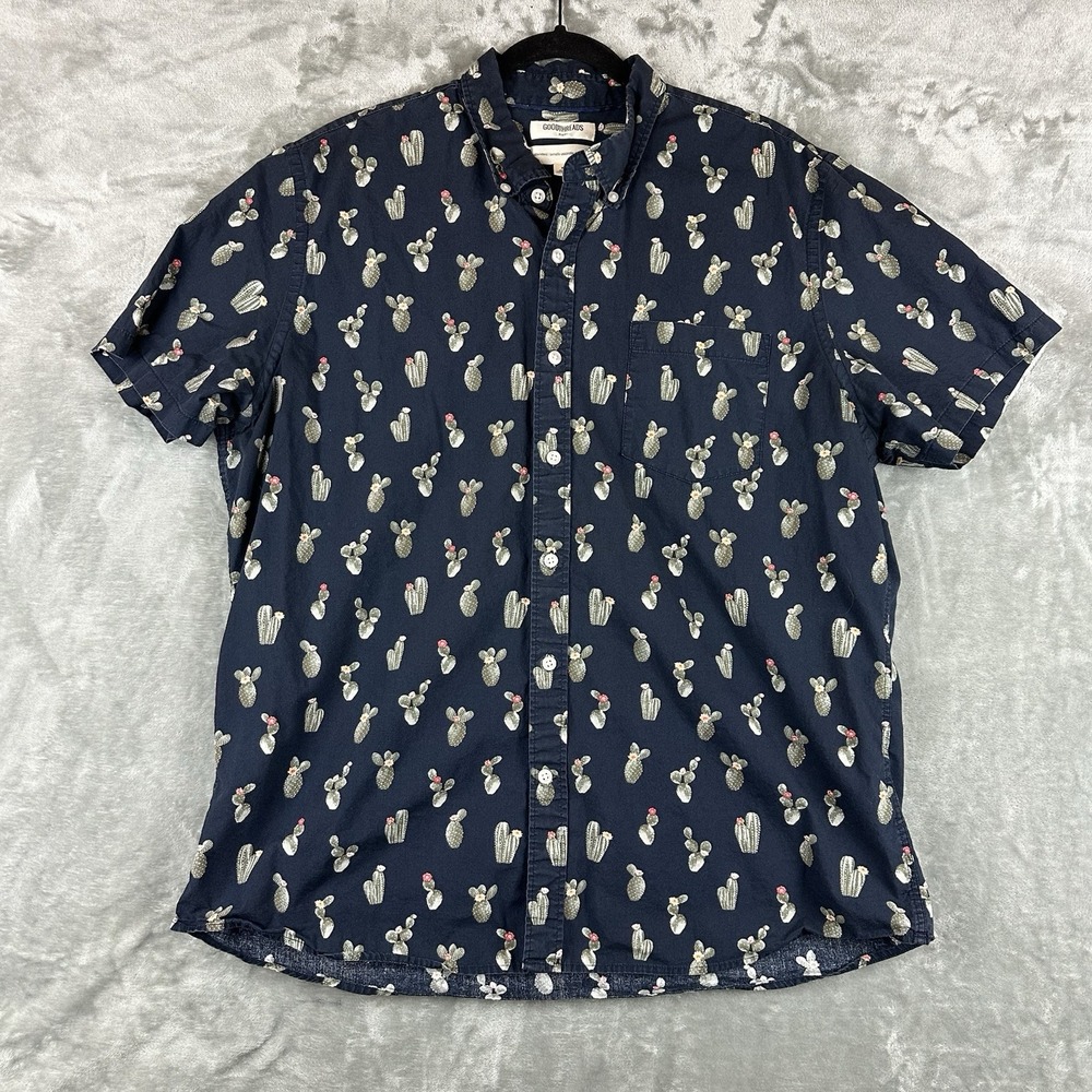 Goodthreads Button Front Shirt Men's XL Blue Cactus Floral Print Cotton